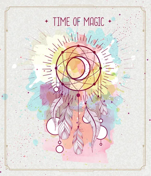 Magia Moderna Bruxaria Cartão Com Sonho Catcher Fundo Aquarela Ilustração —  Vetores de Stock