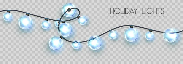 Garlang Vectoriel Lampes Bleues Sur Fond Transparent Chaîne Lumières Vacances — Image vectorielle
