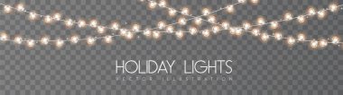 Vector garlang of gold or yellow lamps on transparent background. Holiday string of lights vector illustration clipart
