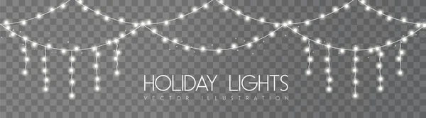透明な背景に白または銀のランプのベクトルガーラング ライトベクトルイラストの休日の文字列 — ストックベクタ