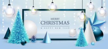 Mutlu Noeller ve yılbaşı süslemeleri olan mutlu yeni yıl posterleri. Noel tatili geçmişi. Vektör illüstrasyonu