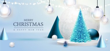 Mutlu Noeller ve yılbaşı süslemeleri olan mutlu yeni yıl posterleri. Noel tatili geçmişi. Vektör illüstrasyonu