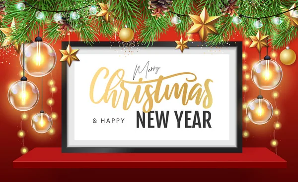 Feliz Natal Feliz Cartaz Ano Novo Com Decorações Natal Férias — Vetor de Stock
