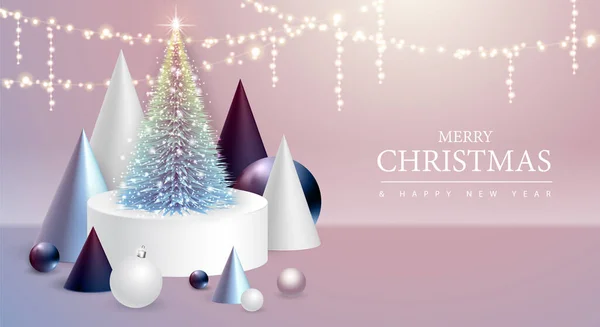 Buon Natale Felice Anno Nuovo Poster Con Decorazioni Natalizie Natale — Vettoriale Stock