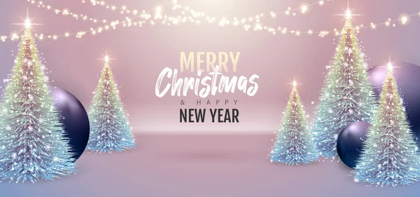 Veselé Vánoce Šťastný Nový Rok Plakát Vánoční Vánoční Výzdobou Vánoční — Stockový vektor