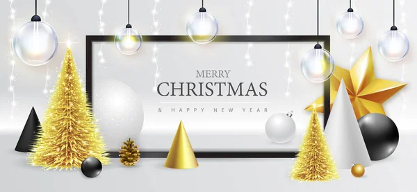 Veselé Vánoce Šťastný Nový Rok Plakát Vánoční Vánoční Výzdobou Vánoční — Stockový vektor