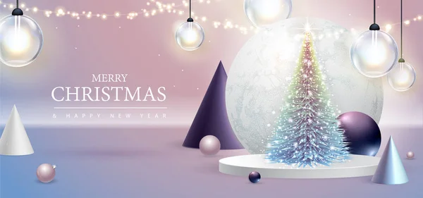 メリークリスマスとクリスマスの休日の装飾と幸せな新年のポスター クリスマス休暇の背景 ベクターイラスト — ストックベクタ