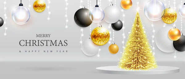 Buon Natale Felice Anno Nuovo Poster Con Decorazioni Natalizie Natale — Vettoriale Stock