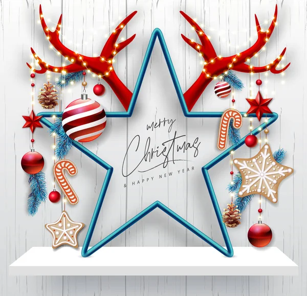 Merry Christmas Happy New Year Poster Christmas Holiday Decorations Christmas — Vettoriale Stock