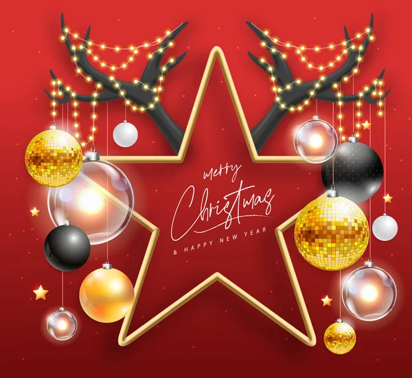 Merry Christmas Happy New Year Poster Christmas Holiday Decorations Christmas — Stock Vector