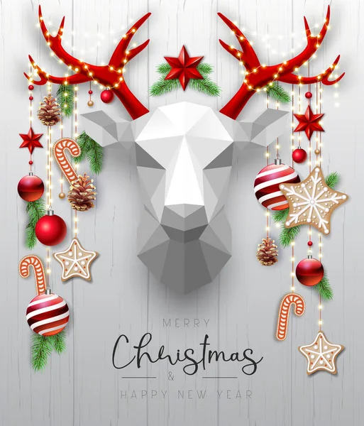 Merry Christmas Happy New Year Poster Christmas Holiday Decorations Paper — Stockvektor