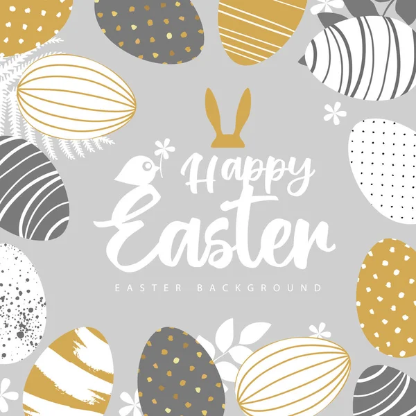 Feiertag Ostern Hintergrund Mit Ostereiern Und Blumen Grußkarte Oder Poster — Stockvektor
