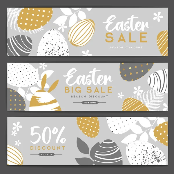 Holiday Easter Background Easter Eggs Flowers Set Easter Sale Bannes — Stock Vector