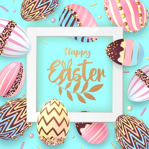 Renkli Paskalya Yumurtaları Tatlı Dekorasyonlu Paskalya Arkaplanı Tebrik Kartı Poster — Stok Vektör