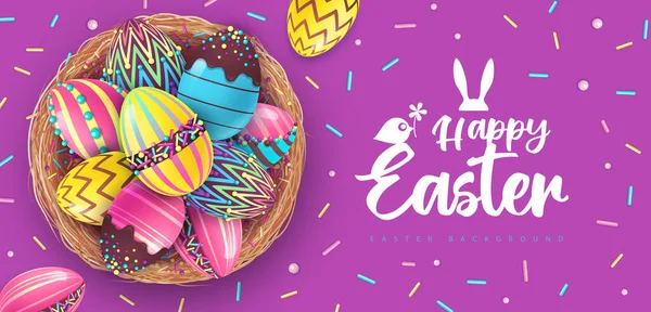 Vacanza Sfondo Pasqua Con Uova Pasqua Colorate Decorazione Dolce Nel — Vettoriale Stock