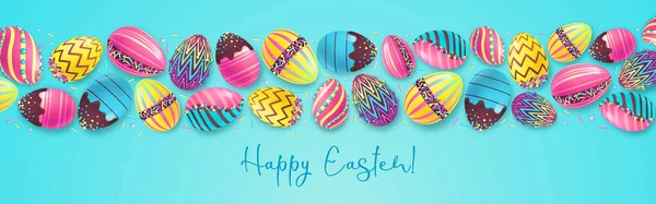 Feiertag Ostern Hintergrund Mit Bunten Ostereiern Und Süße Dekoration Grußkarte — Stockvektor