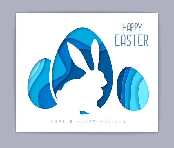 Uovo Pasqua Silhouette Coniglio Ritagli Progetto Stile Artistico Carta Biglietto — Vettoriale Stock