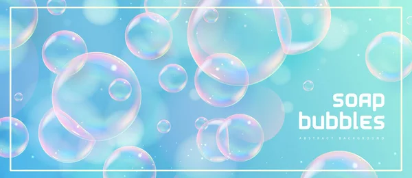 Abstracte Achtergrond Met Realistische Zeepbellen Bubbels Met Regenboog Reflectie Vectorillustratie — Stockvector