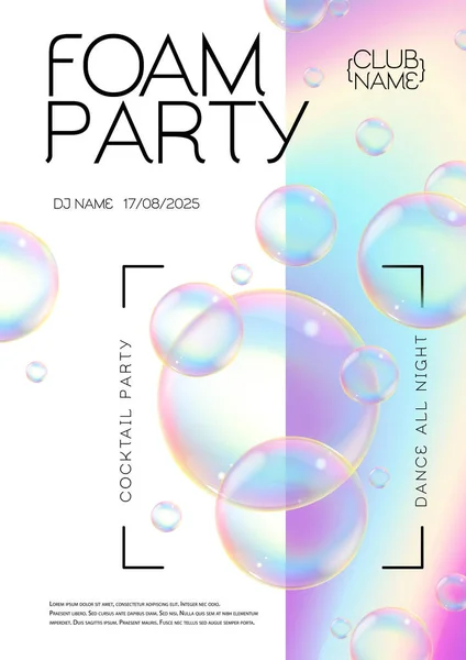 Disco Foam Party Poster Soap Foam Soap Rainbow Bubbles Vector — Stock Vector