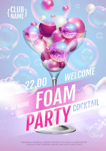 Disco Foam Cocktail Party Poster Soap Foam Soap Rainbow Bubbles — Stock Vector