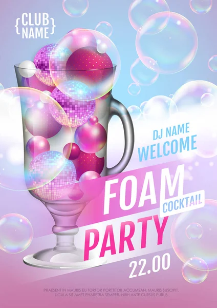 Disco Foam Cocktail Party Poster Soap Foam Soap Rainbow Bubbles — Stock Vector