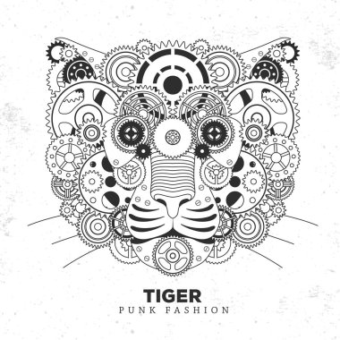 Dişlilerle kaplan suratlı siluet. Serseri tarzı. Vektör illüstrasyonu