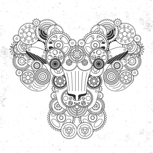 Силуэт Бараньего Лица Шестернями Панк Стиль Ram Mouflon Head — стоковый вектор