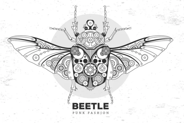 Silueta Escarabajo Goliat Con Engranajes Estilo Punk Escarabajo Vector Ilustración — Vector de stock