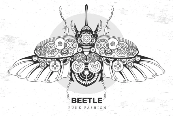 Rhinoceros Beetle Silhouette Gears Punk Style Beetle Vector Illustration — Stock Vector