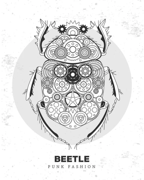 Escarabajo Escarabajo Silueta Con Engranajes Estilo Punk Escarabajo Vector Ilustración — Archivo Imágenes Vectoriales