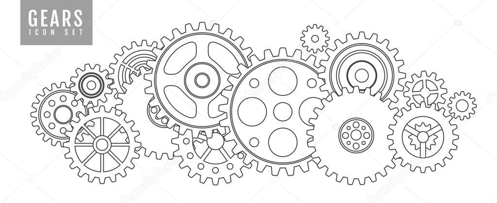 Group of gears isolated on white background.  Cog icon design. Vector illustration