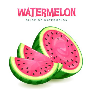 Beyaz arka planda izole edilmiş karpuz dilimleri. Vektör karpuz çizimi
