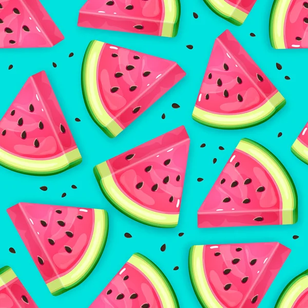 Seamless Pattern Watermelon Slices Blue Background Vector Illustration Watermelon Summer — ストックベクタ