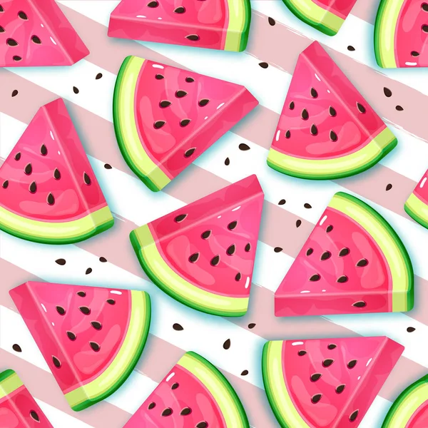 Seamless Pattern Watermelon Slices Striped Background Vector Illustration Watermelon Summer — Stock Vector