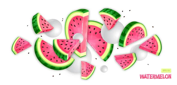 Watermelon Slices White Spheres White Background Vector Watermelon Illustration — Stock Vector