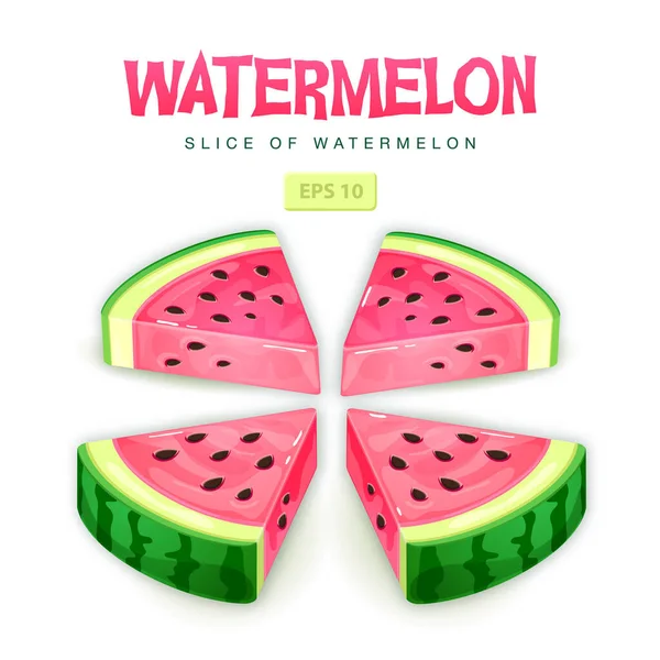 Set Wassermelonenscheiben Isoliert Auf Weißem Hintergrund Vektor Wassermelone Illustration — Stockvektor