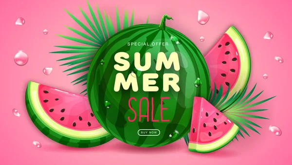 Summer Sale Poster Slices Watermelon Pink Background Summer Watermelon Background — Archivo Imágenes Vectoriales