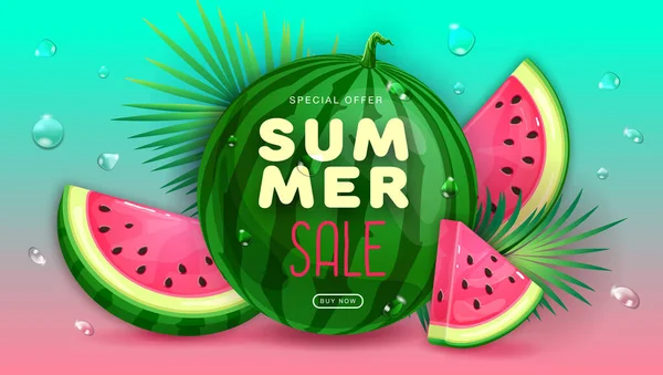 Plakat Zum Sommerschlussverkauf Mit Wassermelonenscheiben Sommer Wassermelone Hintergrund Vektorillustration — Stockvektor