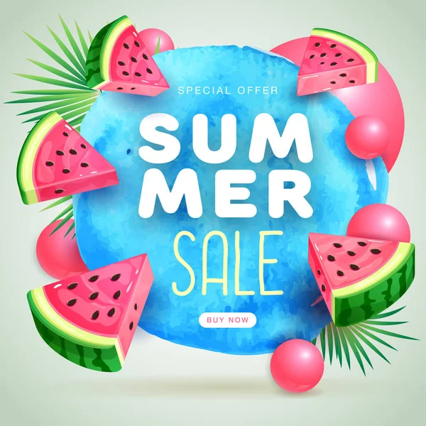 Plakat Zum Sommerschlussverkauf Mit Wassermelonenscheiben Sommer Wassermelone Hintergrund Vektorillustration — Stockvektor