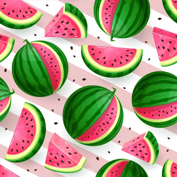 Seamless Pattern Watermelon Slices Striped Background Vector Illustration Watermelon Summer — Stock Vector