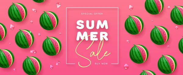 Summer Sale Poster Watermelon Pink Background Summer Watermelon Background Vector — Stock Vector