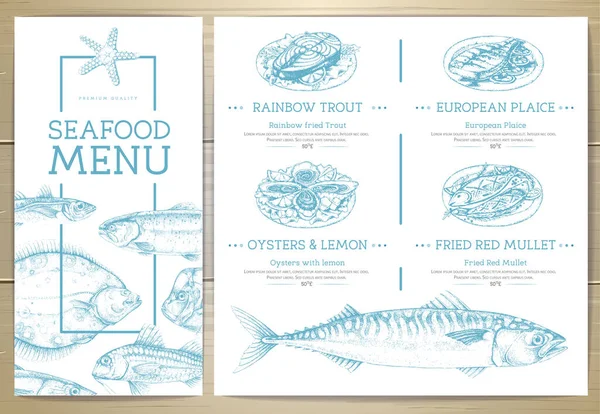 Seafood Restaurant Menu Design Hand Drawing Fish Vector Illustration — Stock Vector