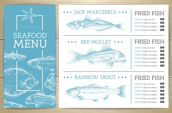 Seafood Restaurant Menu Design Hand Drawing Fish Vector Illustration — Vetor de Stock