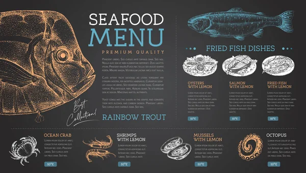 Chalk Drawing Seafood Restaurant Menu Design Hand Drawing Fish Vector — ストックベクタ