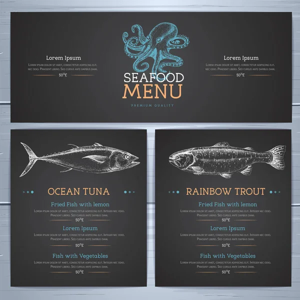 Chalk Drawing Seafood Restaurant Menu Design Hand Drawing Fish Vector — Stock Vector