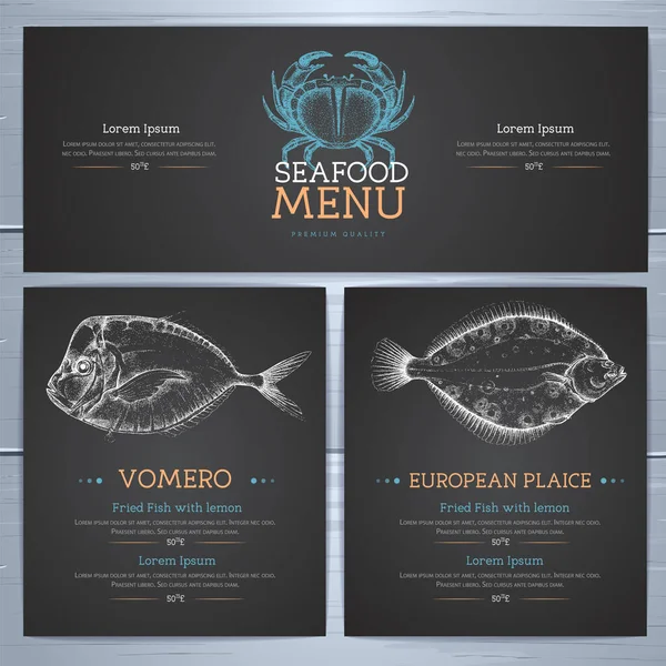 Chalk Drawing Seafood Restaurant Menu Design Hand Drawing Fish Vector — Stock Vector