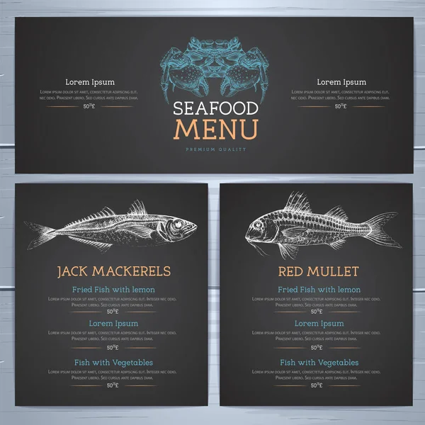 Chalk Drawing Seafood Restaurant Menu Design Hand Drawing Fish Vector — Stok Vektör