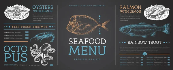 Tebeşir Deniz Ürünleri Restoranının Menüsünü Çizimi Balıkla Çiziyor Vektör Illüstrasyonu — Stok Vektör