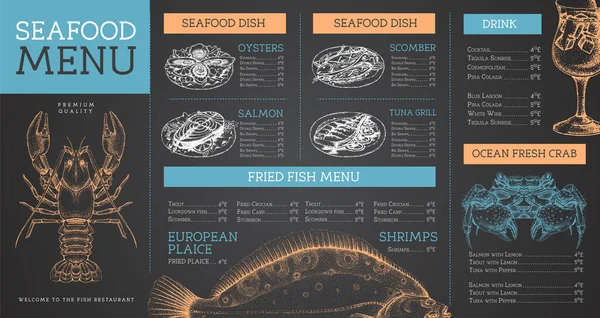 Chalk Drawing Seafood Restaurant Menu Design Hand Drawing Fish Vector — стоковый вектор