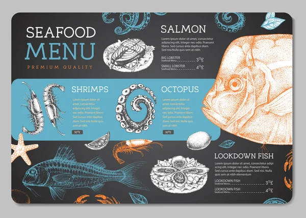 Chalk Drawing Seafood Restaurant Menu Design Hand Drawing Fish Vector — Stock Vector